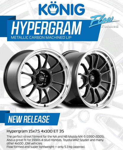 Konig Hypergram Wheels (Set of 4) - Metallic Carbon - 15x7.5 - 4x100 - ET35